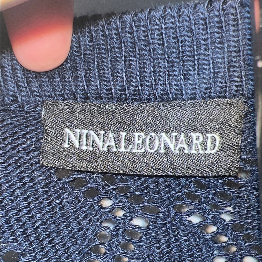 Nina Leonard Navy Open-Knit Cardigan - Picture 3 of 7